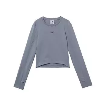Puma Приталенный пуловер с круглым вырезом, футболка с коротким/длинным рукавом, женский топ, серый 633246-89 S