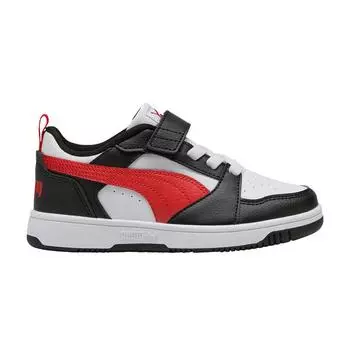 Puma Rebound V6 Low Little Kid White Black Red Kids Sneakers For-All-Time-Red 397419-04 35