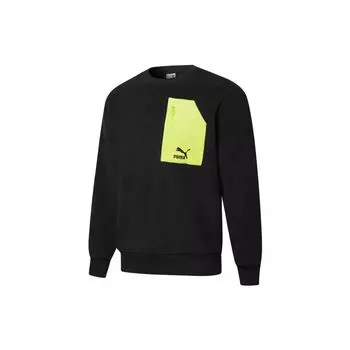 Puma Толстовка с круглым вырезом в стиле ретро и контрастным карманом из флиса из шерпы, мужские топы, черные 534814-01 S