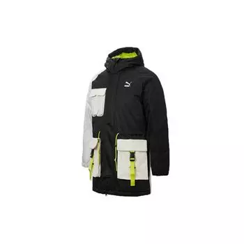 Puma Ретро цветной блок с несколькими карманами, теплый пуховик средней длины с капюшоном, мужская верхняя одежда, черный 534676-01 M