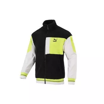 Puma Retro Sherpa Logo Лоскутная спортивная куртка Мужская верхняя одежда Черный 534678-01 S