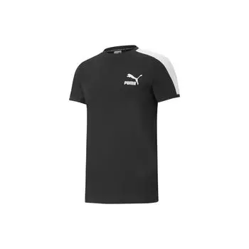 Puma Круглый вырез свитера с фирменным логотипом и коротким рукавом футболка мужские топы черный 599869-01 M