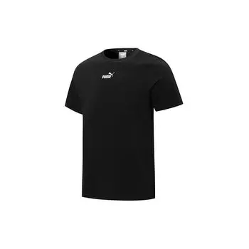 Puma Small Logo Сплошной цвет Спортивная повседневная футболка с круглым вырезом Мужские топы Черный 849388-01 S