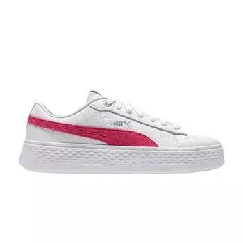 Puma Smash Platform Leather White Bright Rose Женские кроссовки Серебро 366487-20