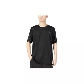 Puma Однотонный свитер с круглым вырезом для бега, быстросохнущая спортивная футболка с коротким рукавом, мужские топы, черный цвет 520141-01 S