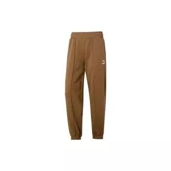 Puma Однотонные флисовые утолщенные эластичные талии зауженные трикотажные спортивные брюки женские низ коричневые 673663-93 S