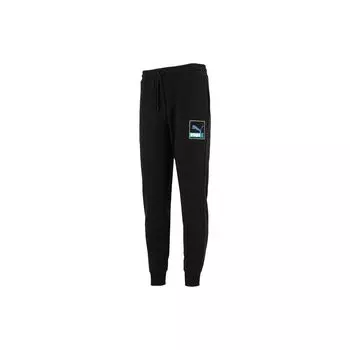 PUMA Solid Color Logo Print Joggers Men Bottoms Black 537852-01
