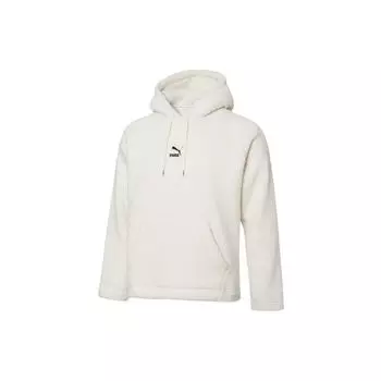 Puma сплошной цвет из искусственной овчины теплый пуловер с капюшоном мужские топы цвета слоновой кости-белый 533122-73 L