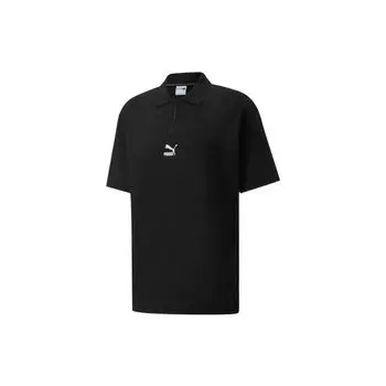 Puma Сплошной цвет с логотипом и принтом повседневная рубашка поло Мужские топы Черный 535271-01 S