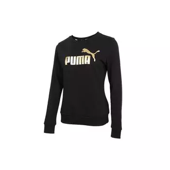 Puma Спортивный повседневный толстовка с логотипом и фольгированным принтом, круглый вырез, женская толстовка, черный цвет 845593-01 XS