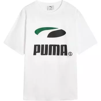 Puma Ss25 s Ss Gf Футболка унисекс с круглым вырезом, повседневная модная универсальная футболка с коротким рукавом, белая 631252-02 S