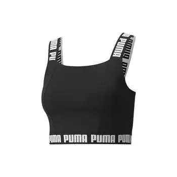 Puma Укороченный топ с логотипом и цветными блоками, спортивный бюстгальтер на бретельках, женский спортивный бюстгальтер, черный 521805-01 XS