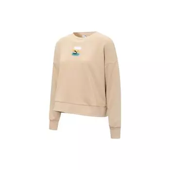 Puma Свитшот с круглым вырезом и логотипом, однотонный, женский, бежевый 537357-67 S