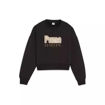 Puma Свитшот с вышитым узором и круглым вырезом, свободный, с длинным рукавом, женский, черный 626169-01 XS