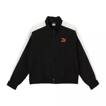Puma T7 Dance Crew тканая куртка с цветным блоком и логотипом, воротником-стойкой, женская куртка, черная 627173-01 L