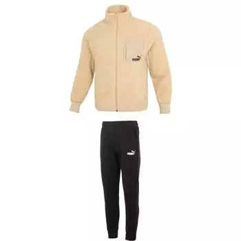 Puma Топ с длинным рукавом на молнии с воротником поло и кулиской, флисовые брюки с заниженной талией, повседневный спортивный костюм, мужской костюм 673645+682724 M