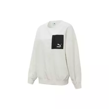 PUMA Вельветовый свитшот с круглым вырезом и контрастными карманами, женские топы, белый 534753-93 S