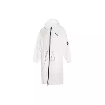 Puma Ветровка с капюшоном и цветным логотипом средней длины, женская верхняя одежда, белая 599202-02 L