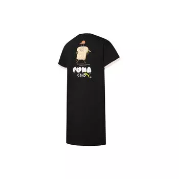 Puma Вышитый логотип с рисунком из мультфильма, прямое платье с коротким рукавом, женские платья, черное 533105-01 M