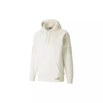 Puma Зимняя толстовка с капюшоном и металлическим логотипом, пуловер на флисовой подкладке, мужские топы цвета слоновой кости и белого 848255-73 S
