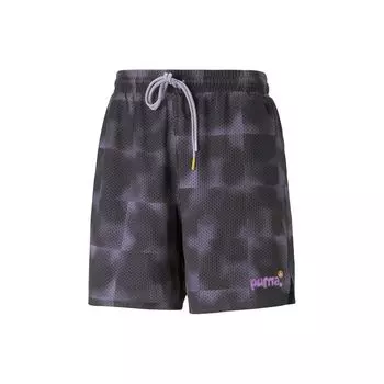 Puma X 8enjamin Collaboration All Over Print Drawstring Straight Leg Sports Shorts Unisex Shorts Black 620701-01 L