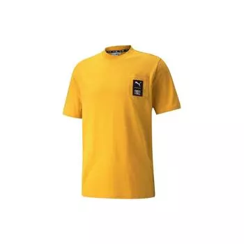Puma X First Mile Карманный логотип однотонная спортивная футболка с коротким рукавом мужские топы земляно-желтый 532337-37