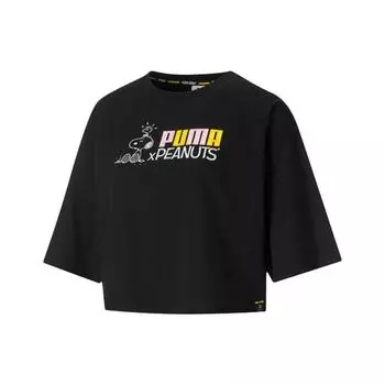 Puma X Peanuts Embroidered Logo Crew Neck Crop Tee Женские топы Черный 531158-01 XS