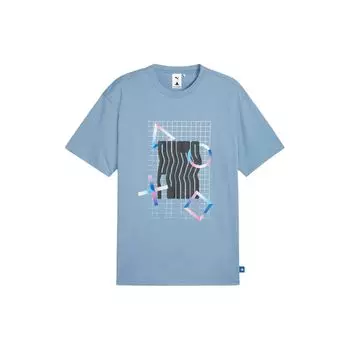 Puma X Playstation Co-Branded Logo Print Fashion Crew Neck Short Sleeve T-Shirt With Dropped Shoulders Men Tops Zen-Blue 624694-20