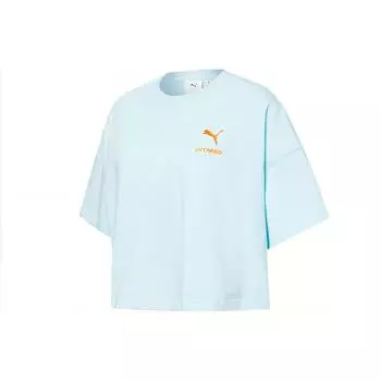 Puma X The Beast Printed Sports Crew Neck T Shirt Women Tops Blue 533988-50 M