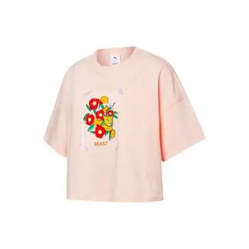 Puma X The Beast Printed Sports Crew Neck T Shirt Women Tops Pink 533988-27 L