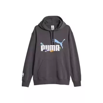 Puma X The Smurfs Collaboration Letter Logo Print Loose Hoodie Men Hoodies Charcoal-Black 622191-13 M