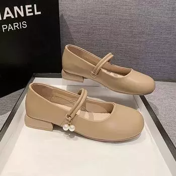 Pump Shoes, Slip-on Casual Flat Shoes, 2024 Hot-selling Fashion Women s Flat Shoes, Round Toe Elegant New Women s Single Shoes 35 бежевый