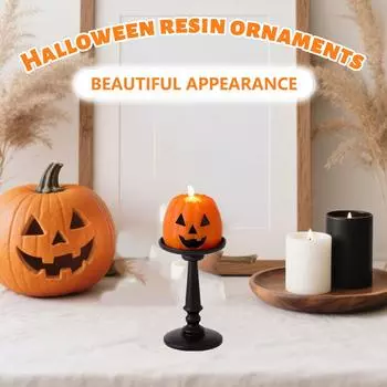 Pumpkin Candle - Non-flaming Candle (solid Wax, Movable Flame, With LED Light) (4 Inches X 4.3 Inches) (Brown-orange Color) One Size