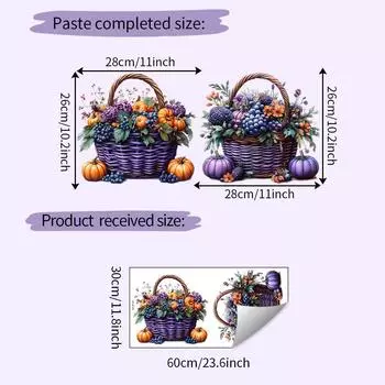 Pumpkin Flowers Halloween Fruit Basket Glass Showcase Home Decor Stickers Wall