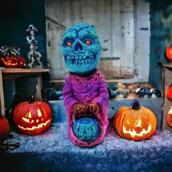 Pumpkin Ghost Resin Sculpture Outdoor Courtyard Garden Ornament Halloween Party Horror Pumpkin Ghost Decoration Ornament Gift