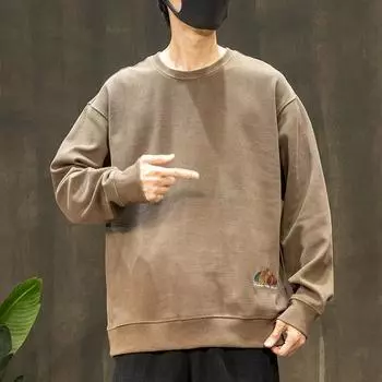 Узор тыквы 430G плотный свитер мужской свободный большой размер жаккард полосатый флисовый трикотажный свитер верх M серый