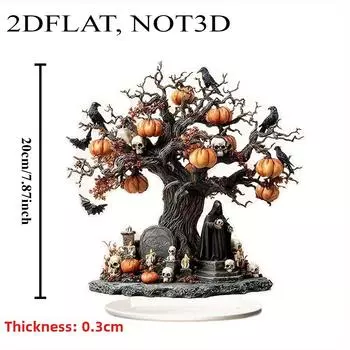 Pumpkin tree and witch skull, 2D flat acrylic, suitable for office, living room, ornaments, parties, Christmas, Halloween 20cm