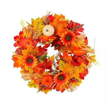 Pumpkin Wreath Sunflower Maple Leaf Decor Artificial Garland Seasonal Atmosphere Thanksgiving Harvest Festival Decor