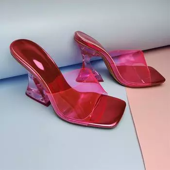 Pumps Women s Heeled Sandals 2024 Summer New Transparent PVC Slippers Fashion Square Toe Mules Crystal High Heels Sandalias Lady 41 зелёный