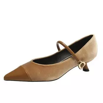Pumps Women Shoes Pointed High Heels Women s Retro Mary Jane High (5cm-8cm) Pointed Toe 34 коричневый