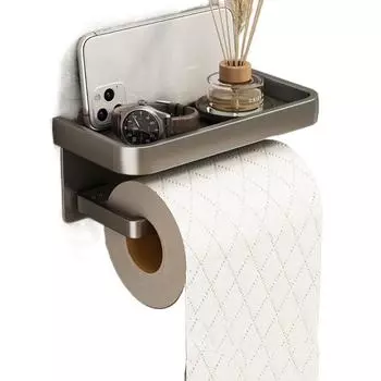Punch-free Bathroom Tissue Self Baffle Design Tissue Roll Hanger Toilet Paper Holder Home Grey