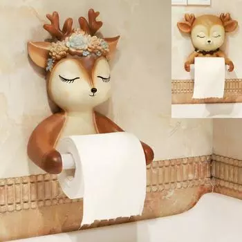 Punch-free Cartoon Animal Creative Home Roll Paper Box Roll Holder Decoration Roll Paper Tube Toilet Tissue Box Wall Hanging A