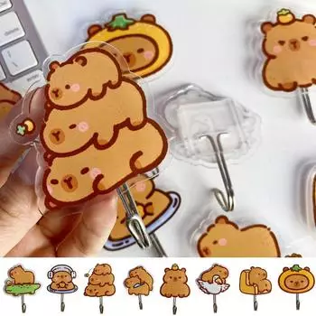 Punch Free Cartoon Animal Hook Self Adhesive Wall Hook Multifunctional Capybara Hooks Bathroom style B