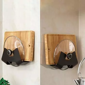 Punch-free Hanging Wall-Mounted Pan Cover Stand Pot Lid Holder Storage Rack Cutting Board Holder серый