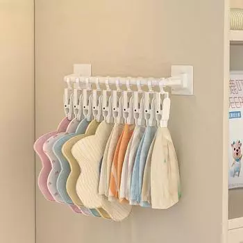 Punch-free Kids Wardrobe Hanging Rod Plastic Hat Storage Rack Baby Saliva Towel Hook for Home L-without Clip