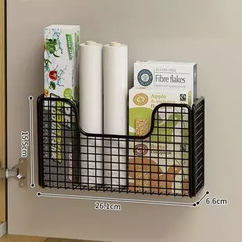 Punch-Free Kitchen Cabinet Door Storage Box Iron Rack Wall-Mounted Cabinet Plastic Wrap Rack Bathroom Refrigerator Rack чёрный
