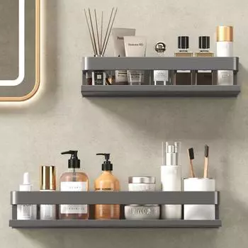 Punch-Free Kitchen Spice Shelf Wall-Mounted Washroom Racks Washstand Bathroom Storage Racks Shelve 20cm серый
