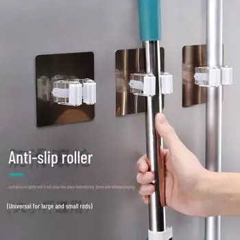 Punch-Free Wall-Mounted Mop and Broom Holder for Bathroom and Kitchen Storage