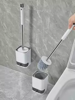 Punch-Free Wall Mounted Plastic Toilet Brush With Drainable Holder Toilet Cleaning Brush WC Bathroom Cleaning Tools белый