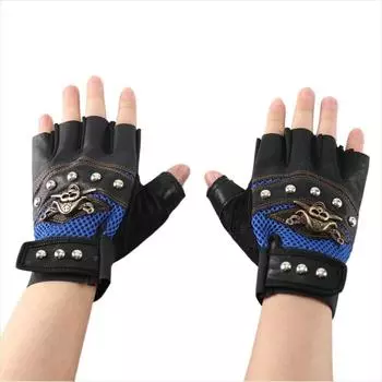 Punk Anti-slip Rivet Fingerless Cycling Gloves Half Finger Gloves Skulls Gloves Motorcycle Gloves